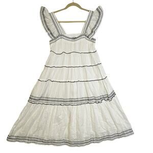 OLIVACEOUS SzM Off White Cream Midi SemiMaxi dress. Square NeckMidiSemiMaxiFlare